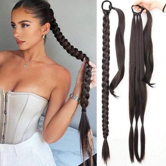 Ponytail Extension with Elastic Tie Straight Sleek Wrap around Braid Hair Extensions Pony Tails Hair Extensions Natural Soft Synthetic Hairpiece Hair Ties 30Inch